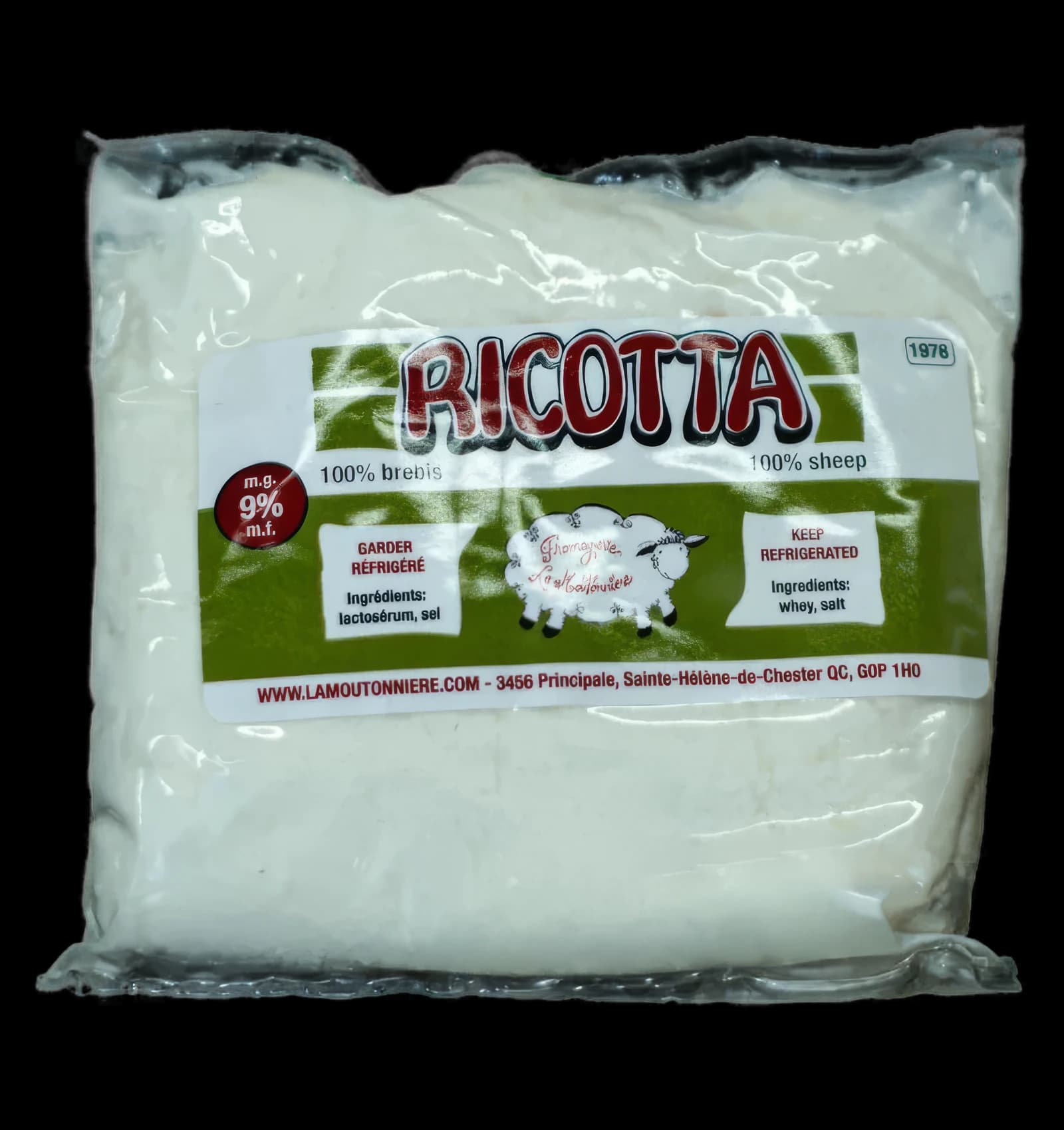 Ricotta de brebis de La Moutonnière dans son emballage